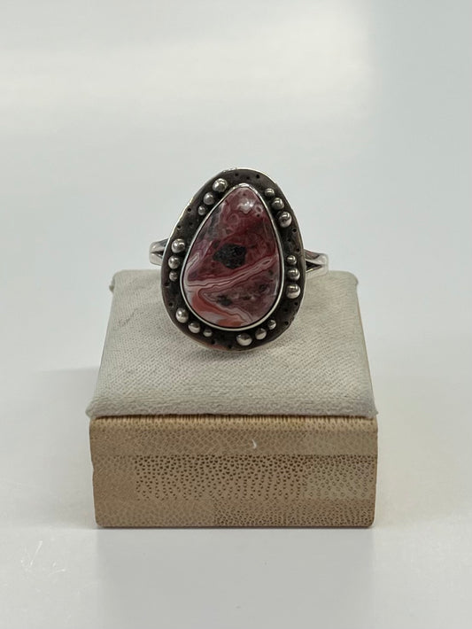1980s Vintage Sterling and Agate Southwest Ring - Size 13