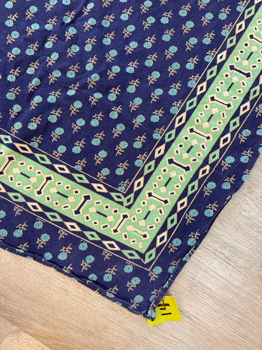 1980s Vintage Indian Cotton Hand Block Printed Uncut Fabric Yardage - Micro Floral / Mandala / Blue - 102" x 68" (#14)