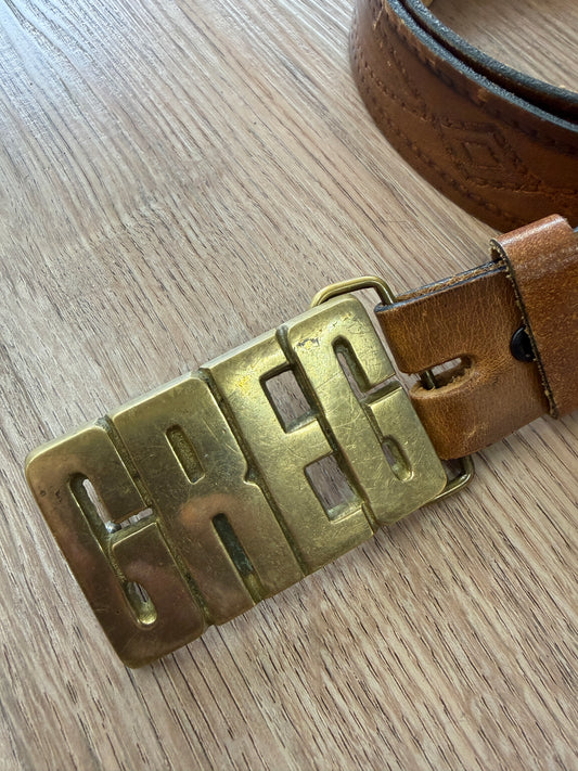 1970s Vintage Greg !! Brass Buckle on Leather Belt