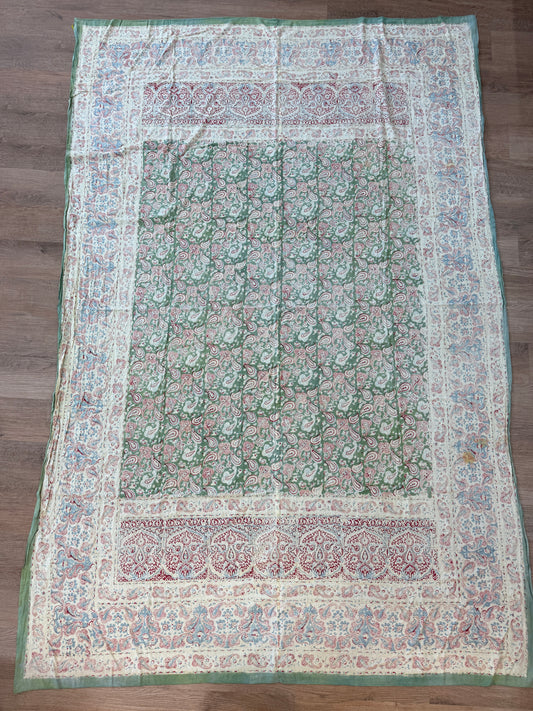 1970s Vintage Indian Cotton Hand Block Printed Uncut Fabric Yardage - 100" x 66" (#11)