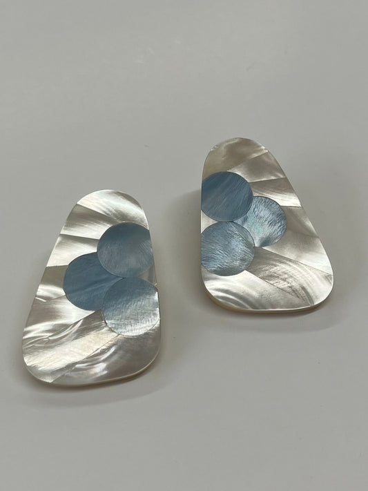 1980s Vintage Mother of Pearl Cloud Inlay Earrings