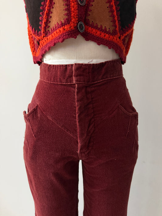 1970s Vintage Soft Brick Red Corduroy Pants by "Rhythm and Blues" - 26"