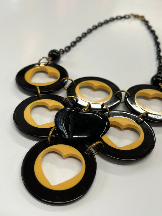 Bakelite & Celluloid Heart Cutout Statement Bib Necklace by Artisan Signed G. Balman