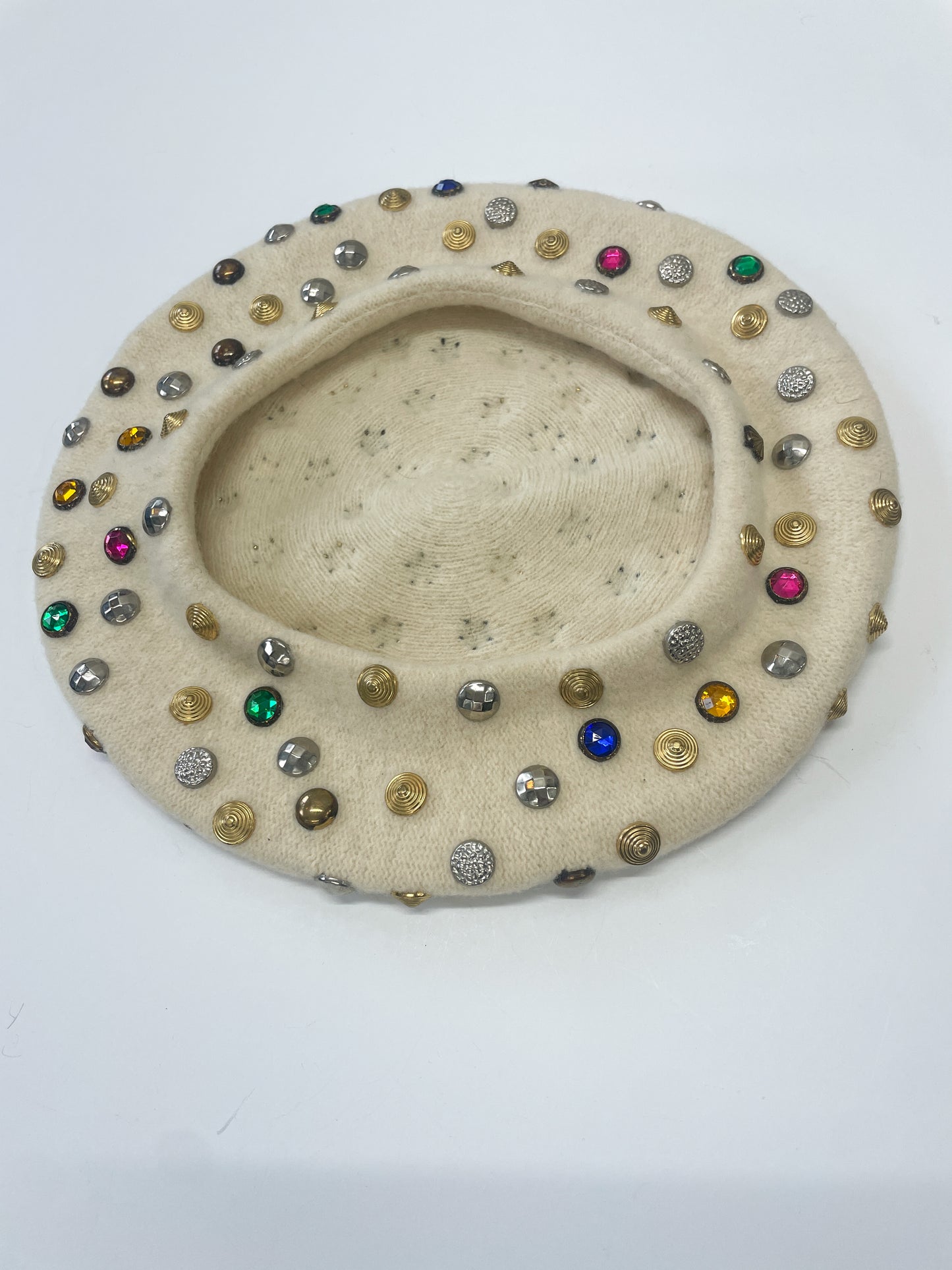 1960s Vintage Bedazzled Gems Cream Wool Beret