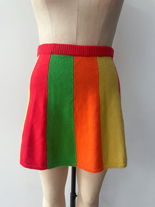 1960s Vintage Fruit Striped Gum Colorblock Mod Knit Mini Skirt by I. Magnin & Co