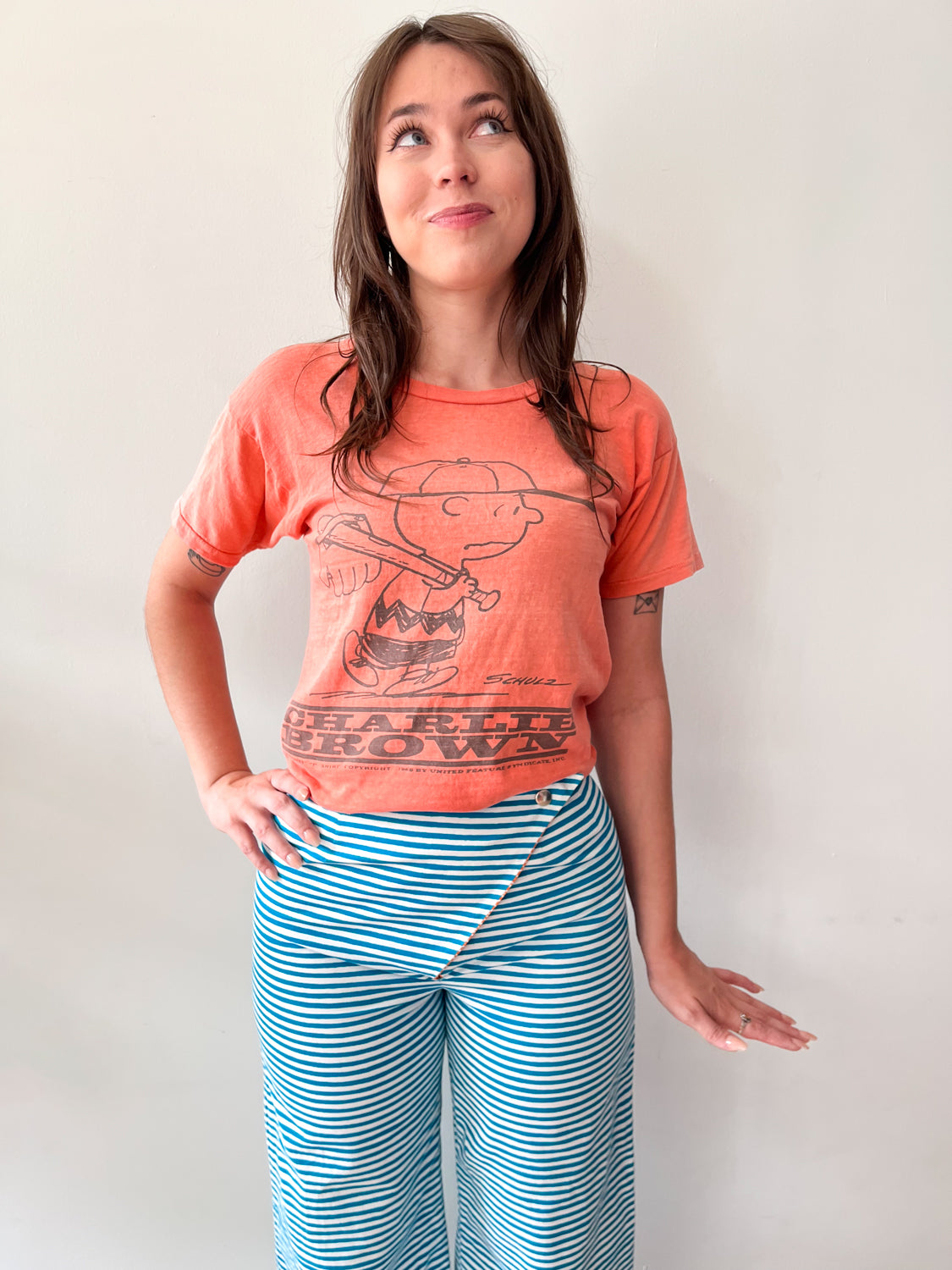 1966 Vintage Peanuts Charlie Brown Faded Distressed Tee Shirt Mayo Spruce 1960s