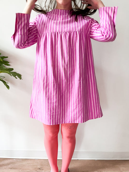 1960s Vintage Marimekko Suomi Finland Purple Pink Two Tone Piccolo Stripe Dress