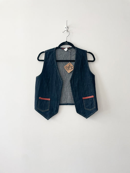 1970s Vintage Western Style Denim Open 2 Pocket Vest