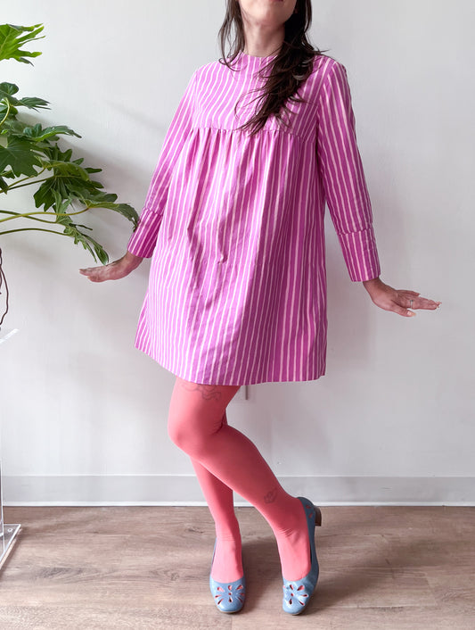 1960s Vintage Marimekko Suomi Finland Purple Pink Two Tone Piccolo Stripe Dress