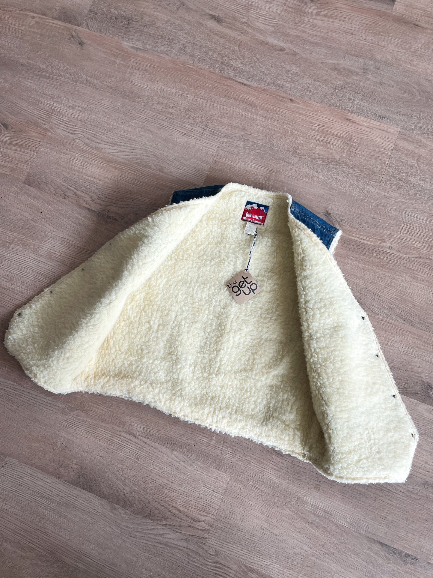 1970s Vintage Big Smith Denim Faux Shearling Lined Vest