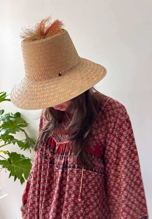 1960s Woven Straw Sun Hat with Pom