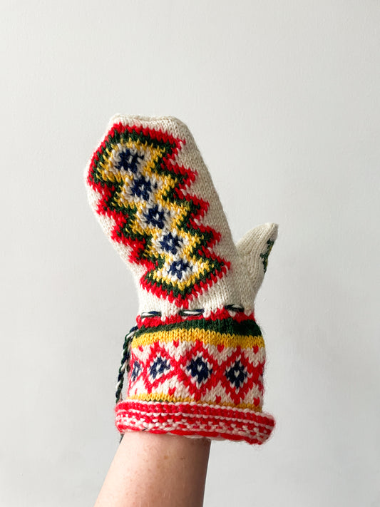 1970s Vintage Norwegian 100% Wool Hand Knit Mittens