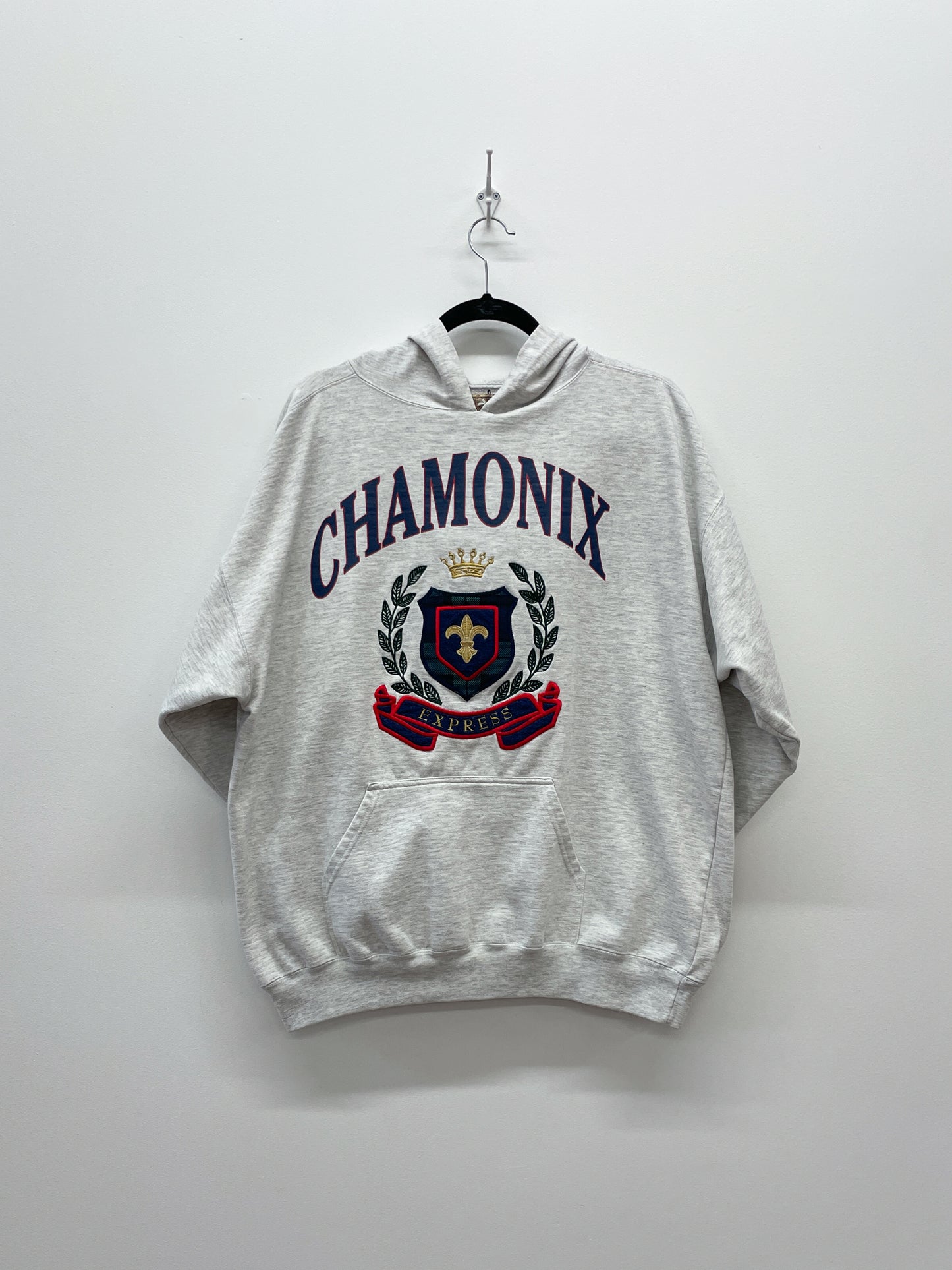 1990s Vintage Chamonix by Express Heather Gray Hooded Sweatshirt