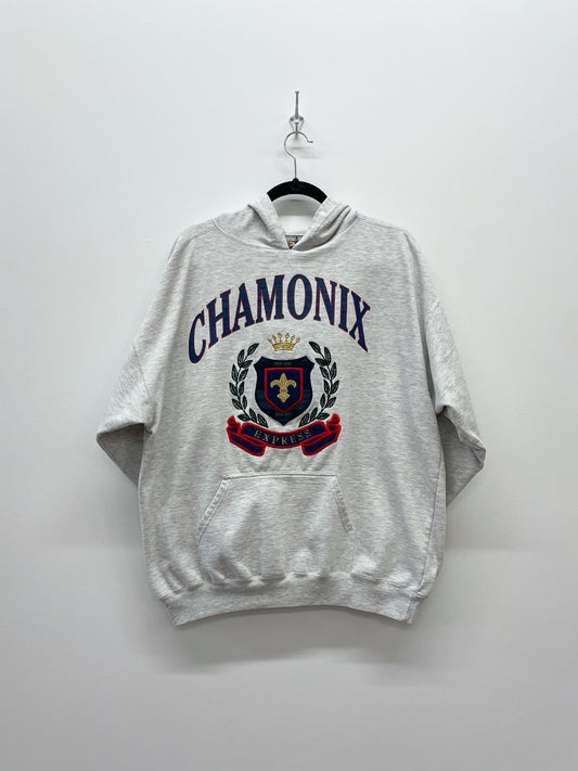 1990s Vintage Chamonix by Express Heather Gray Hooded Sweatshirt