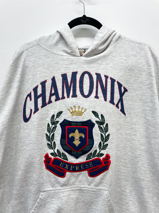 1990s Vintage Chamonix by Express Heather Gray Hooded Sweatshirt