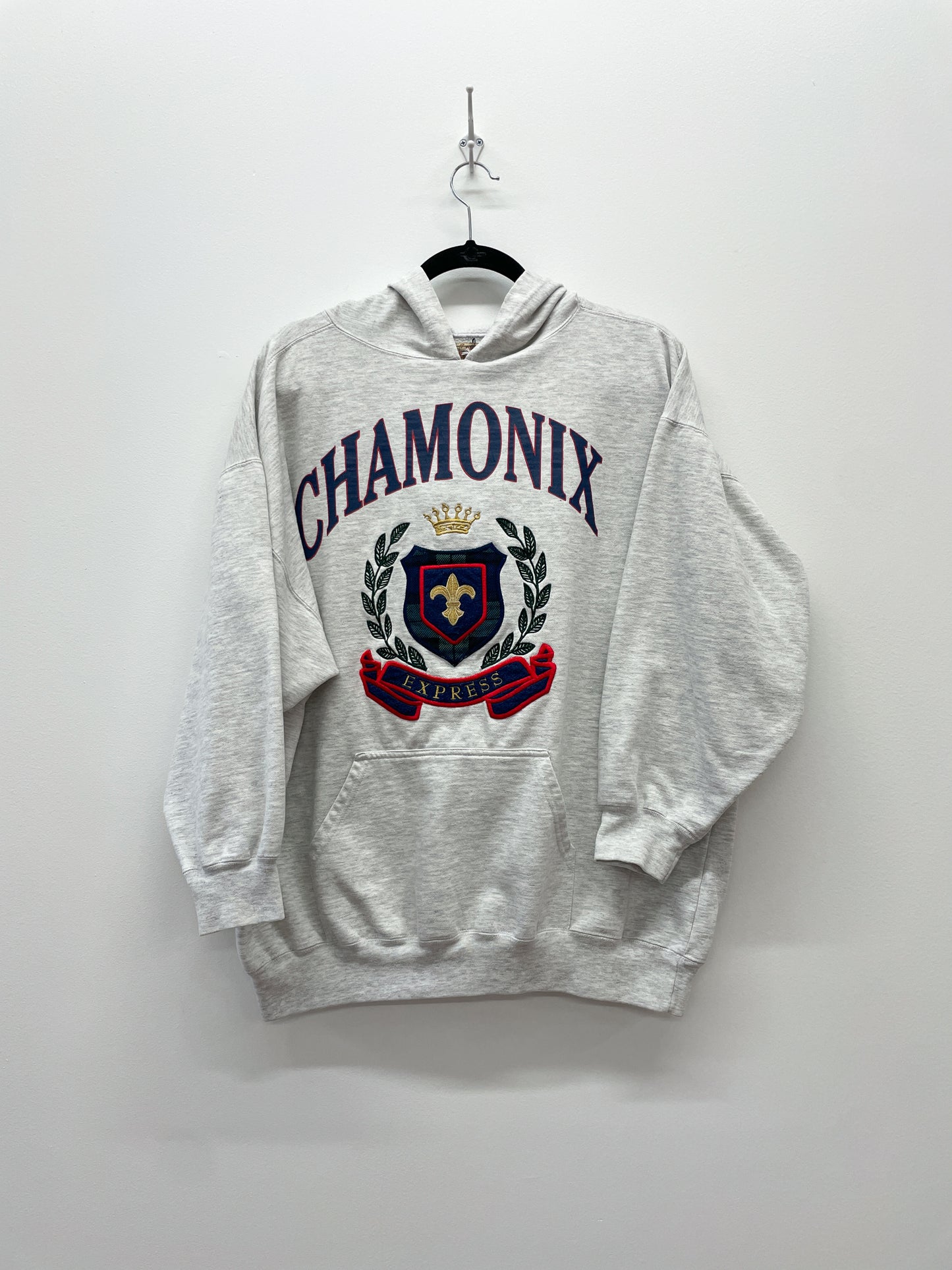 1990s Vintage Chamonix by Express Heather Gray Hooded Sweatshirt