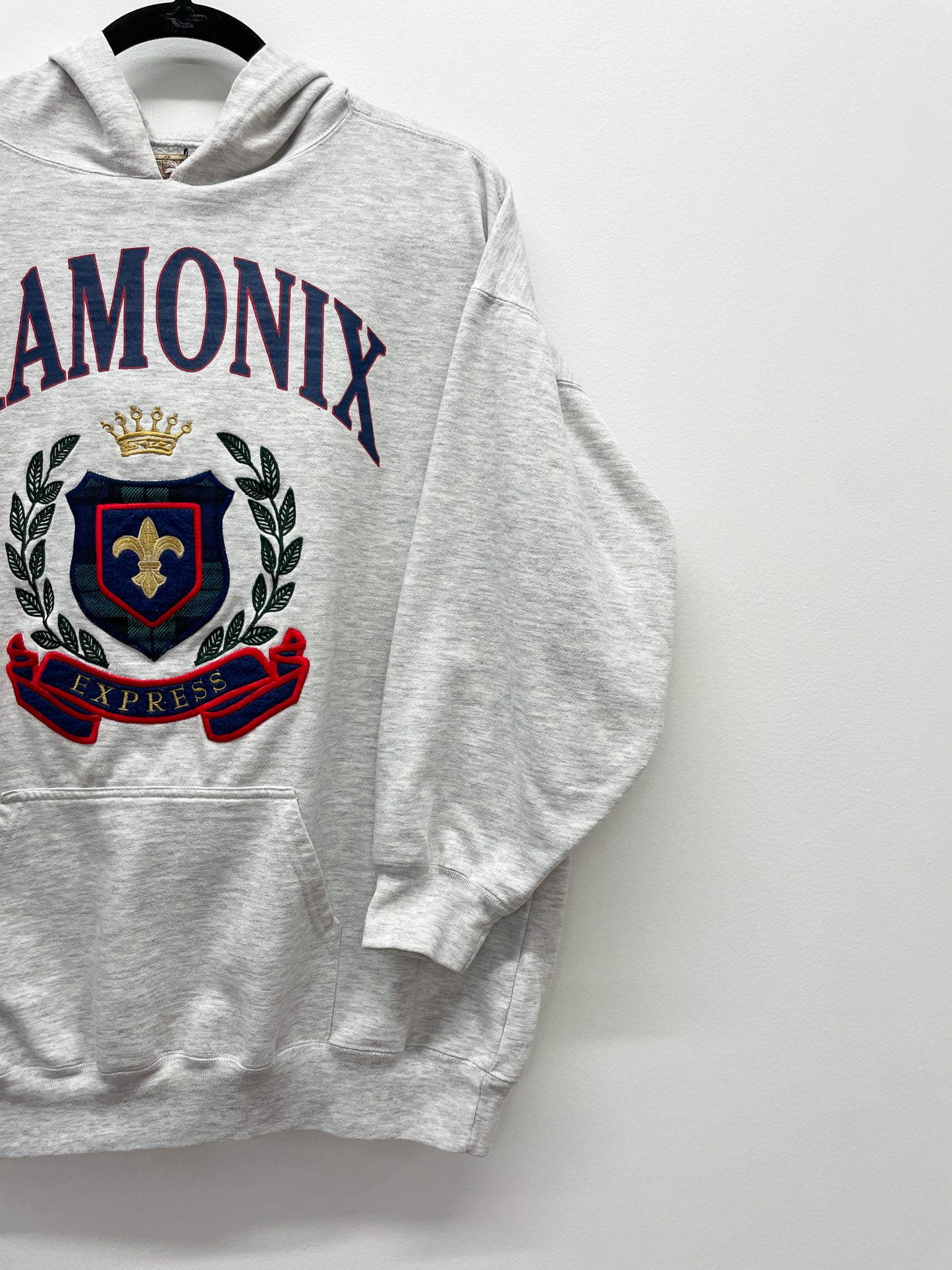 1990s Vintage Chamonix by Express Heather Gray Hooded Sweatshirt