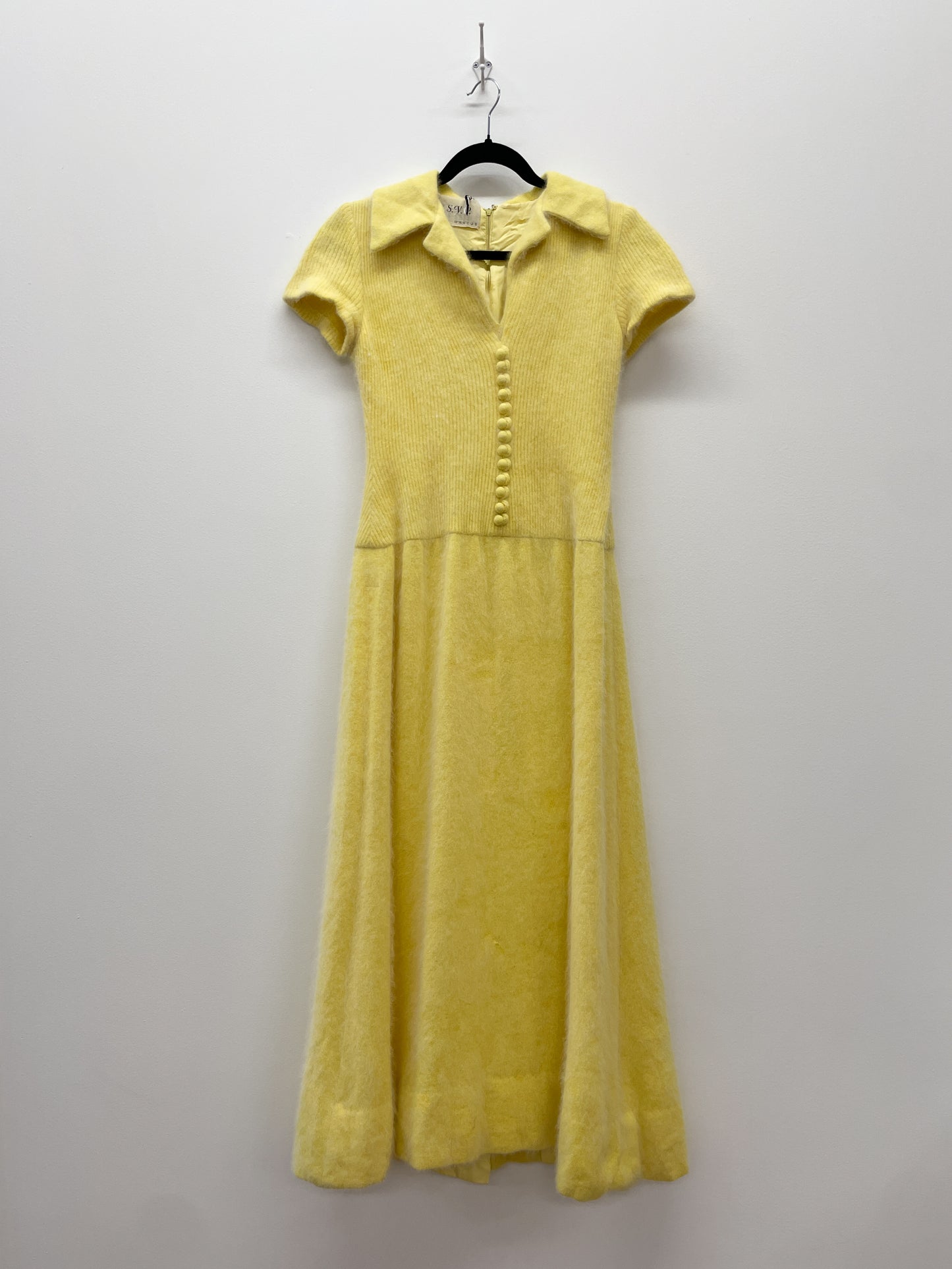 1960s Vintage R.S.V.P. for Neiman Marcus Butter Yellow Angora Fur Maxi Dress