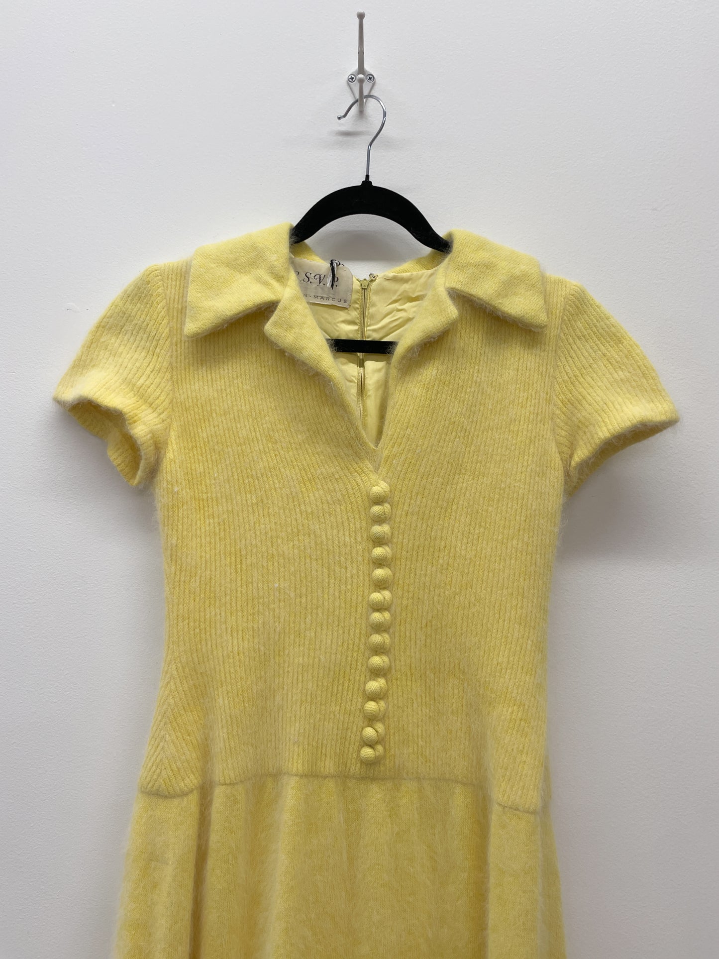 1960s Vintage R.S.V.P. for Neiman Marcus Butter Yellow Angora Fur Maxi Dress