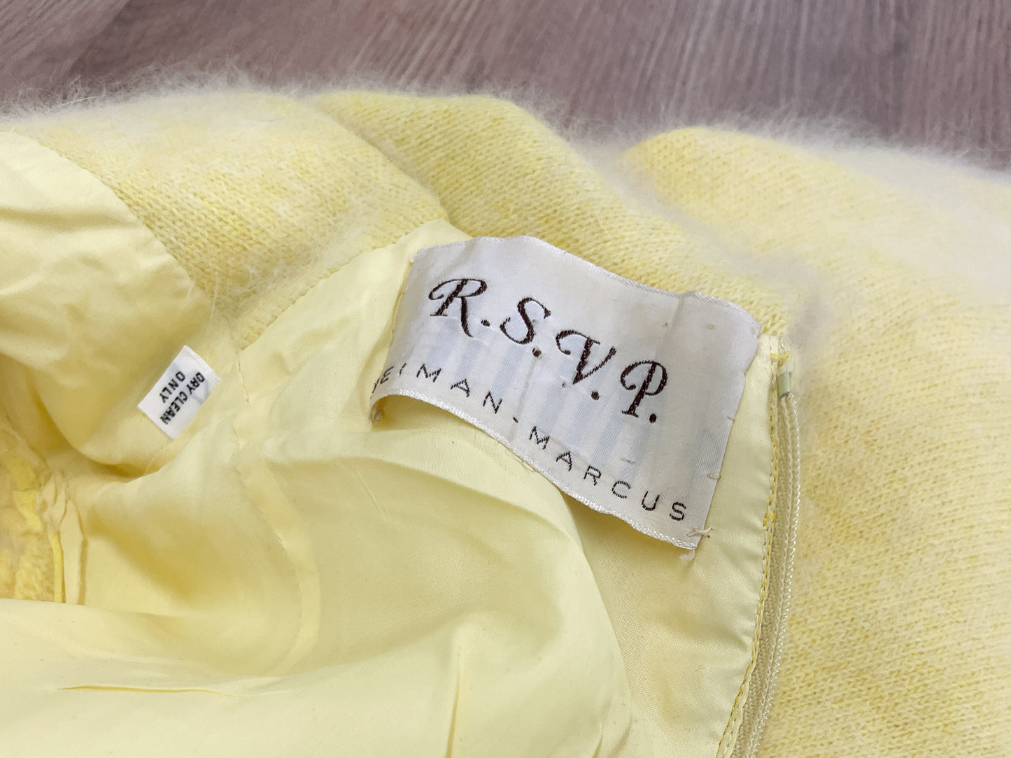 1960s Vintage R.S.V.P. for Neiman Marcus Butter Yellow Angora Fur Maxi Dress