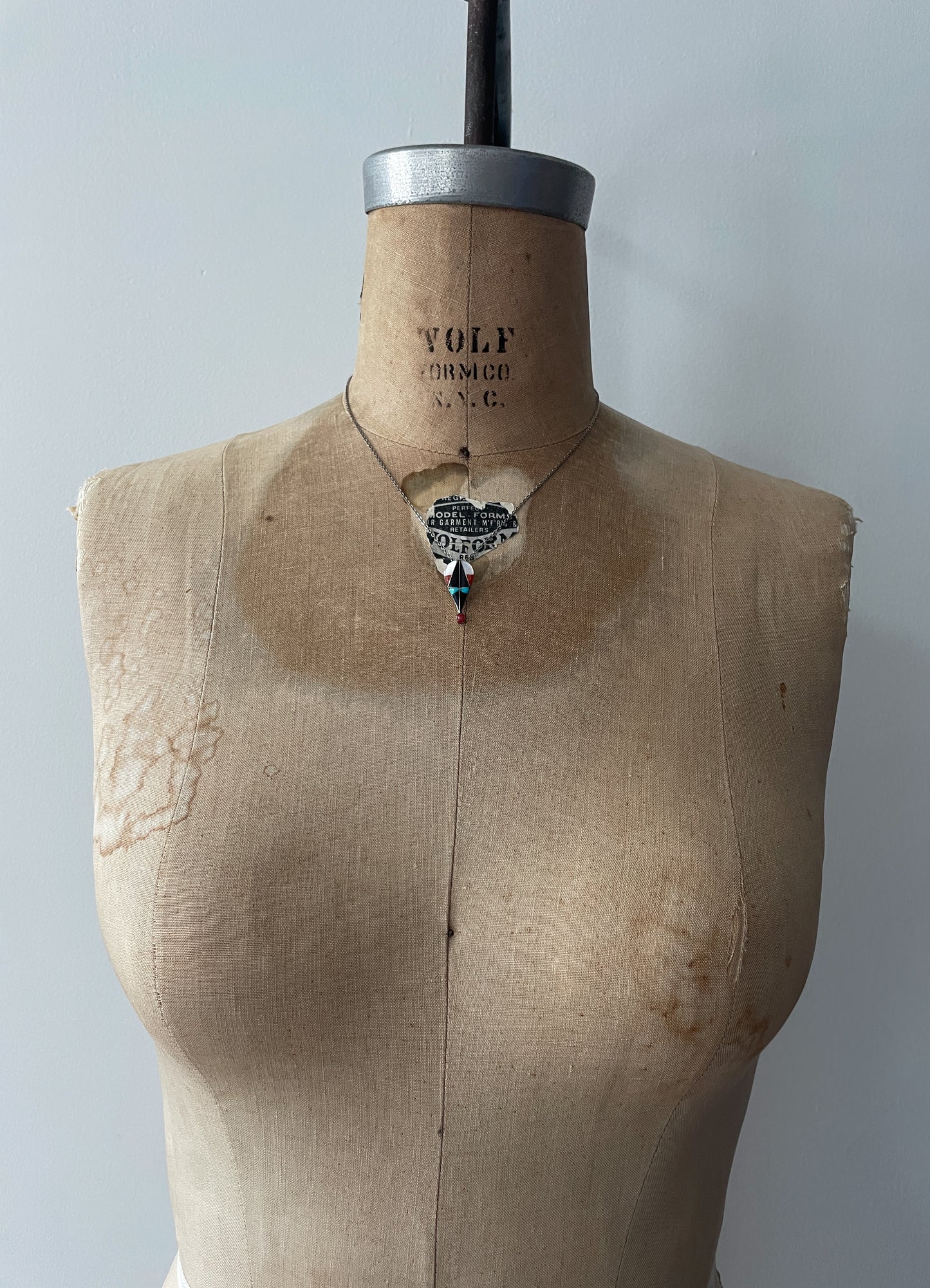 1970s Vintage Hot Air Balloon Turquoise Onyx Coral Inlay Sterling Necklace