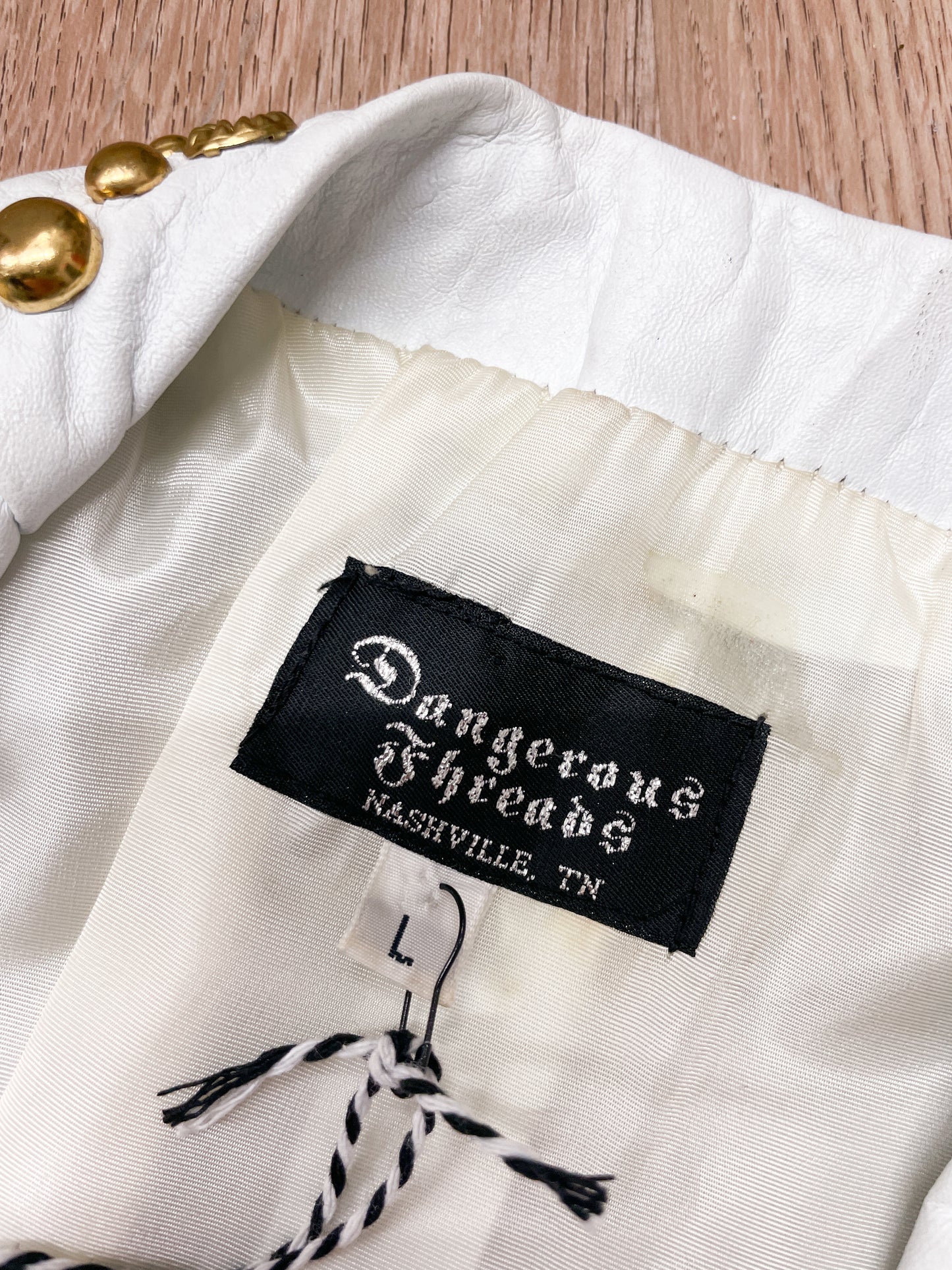 1980s Vintage Bedazzled White Leather 2 Piece Rockstar Set by Dangerous Threads