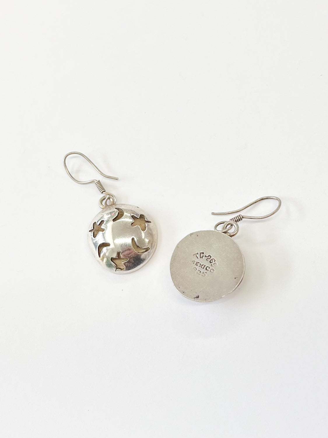 1980s Vintage Sterling Silver Moon and Stars Drop Earrings - Taxco, Mexcio