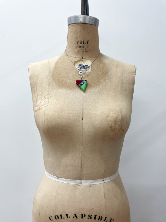 1980s Vintage Sterling Multi Stone Asymmetrical Inlay Necklace