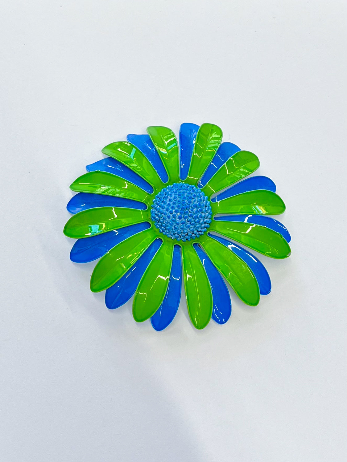 1970s Vintage Blue and Green Flower Power Enamel Brooch