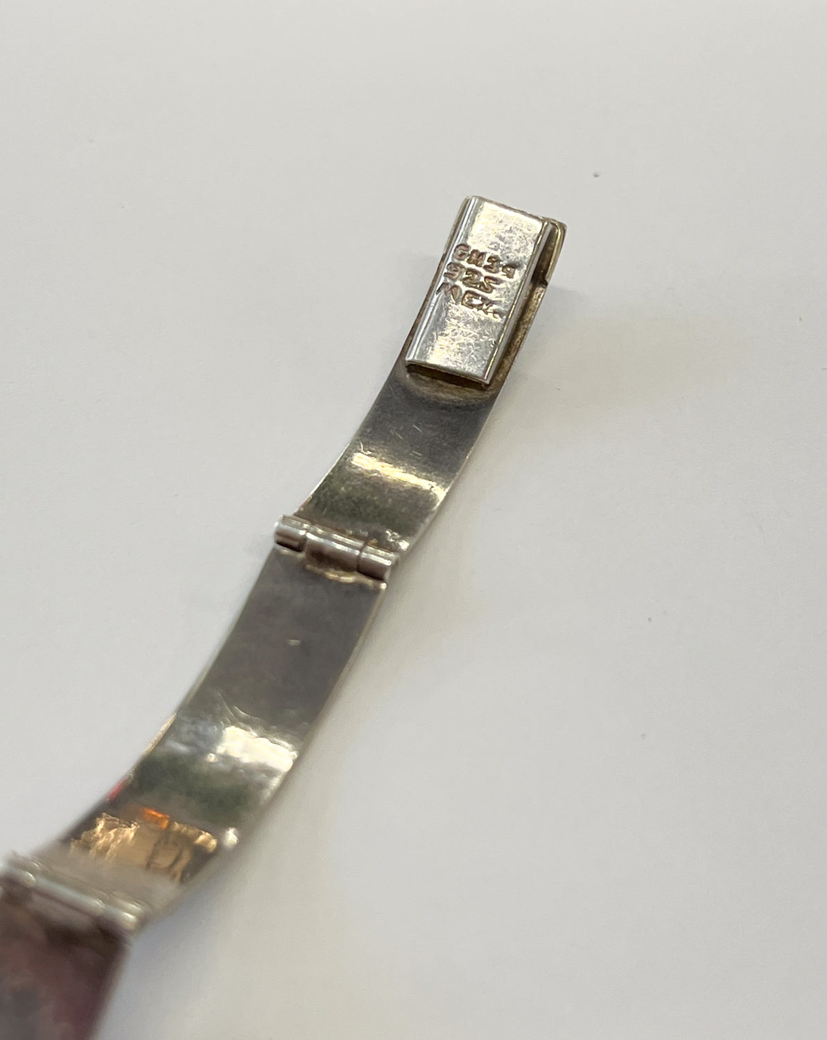 1980s Vintage Crushed Malchite Sterling Silver Mayan Mexico Panel Link Inlay Bracelet