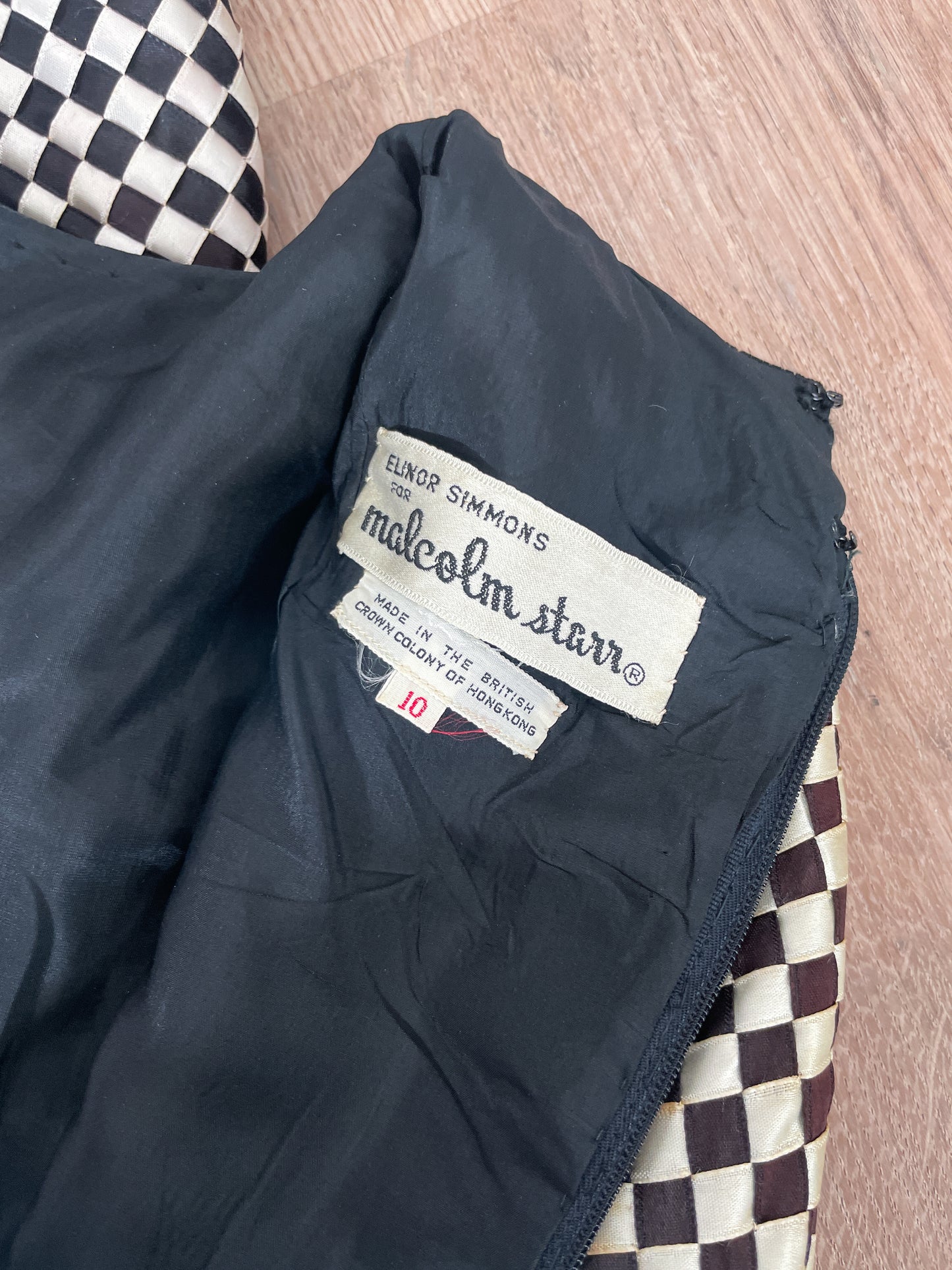 1960s Vintage Elinor Simmons for Malcolm Starr Black and White Ribbon Checkerboard Dress - RARE!