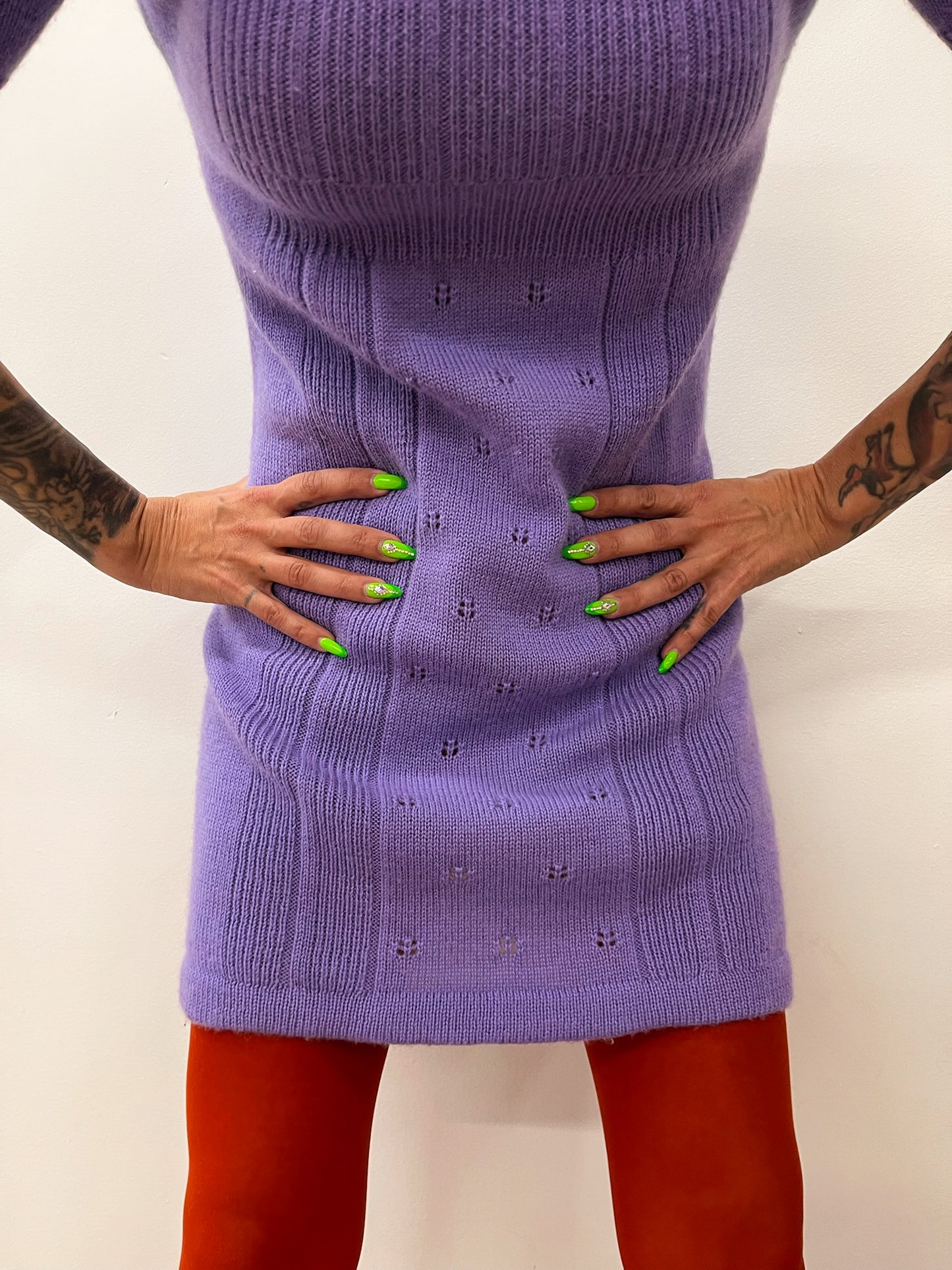 1970s Vintage Knit Lavender Purple Mini Dress