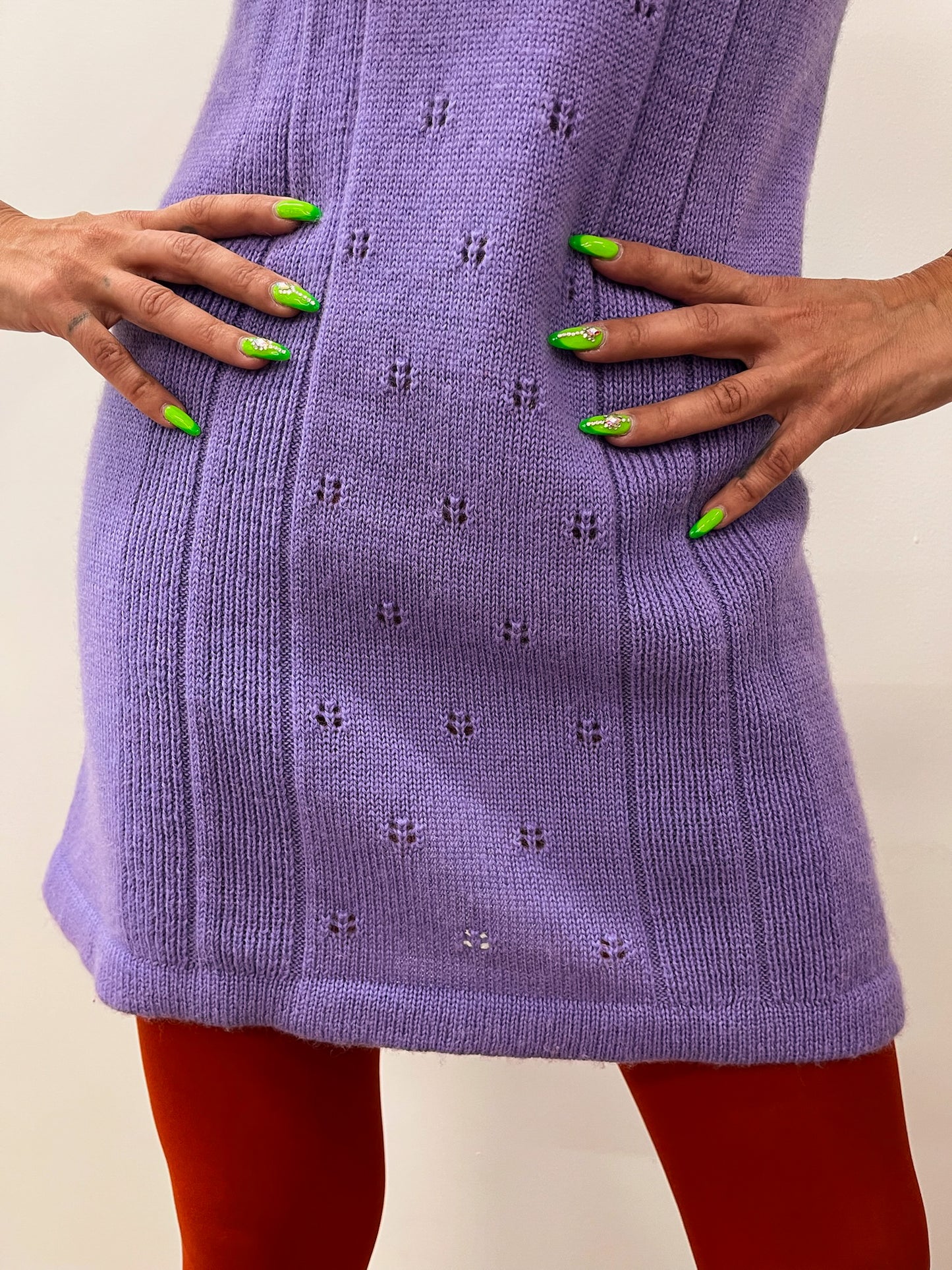 1970s Vintage Knit Lavender Purple Mini Dress