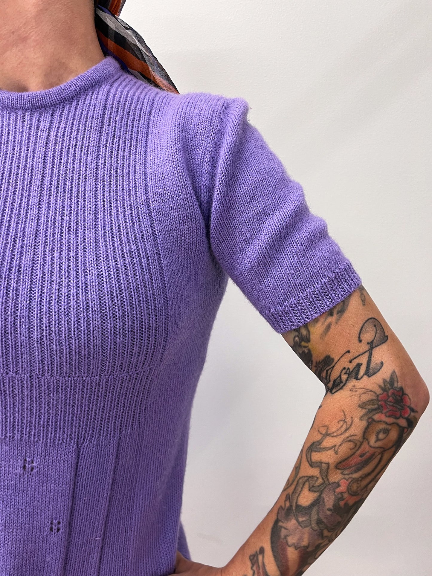 1970s Vintage Knit Lavender Purple Mini Dress