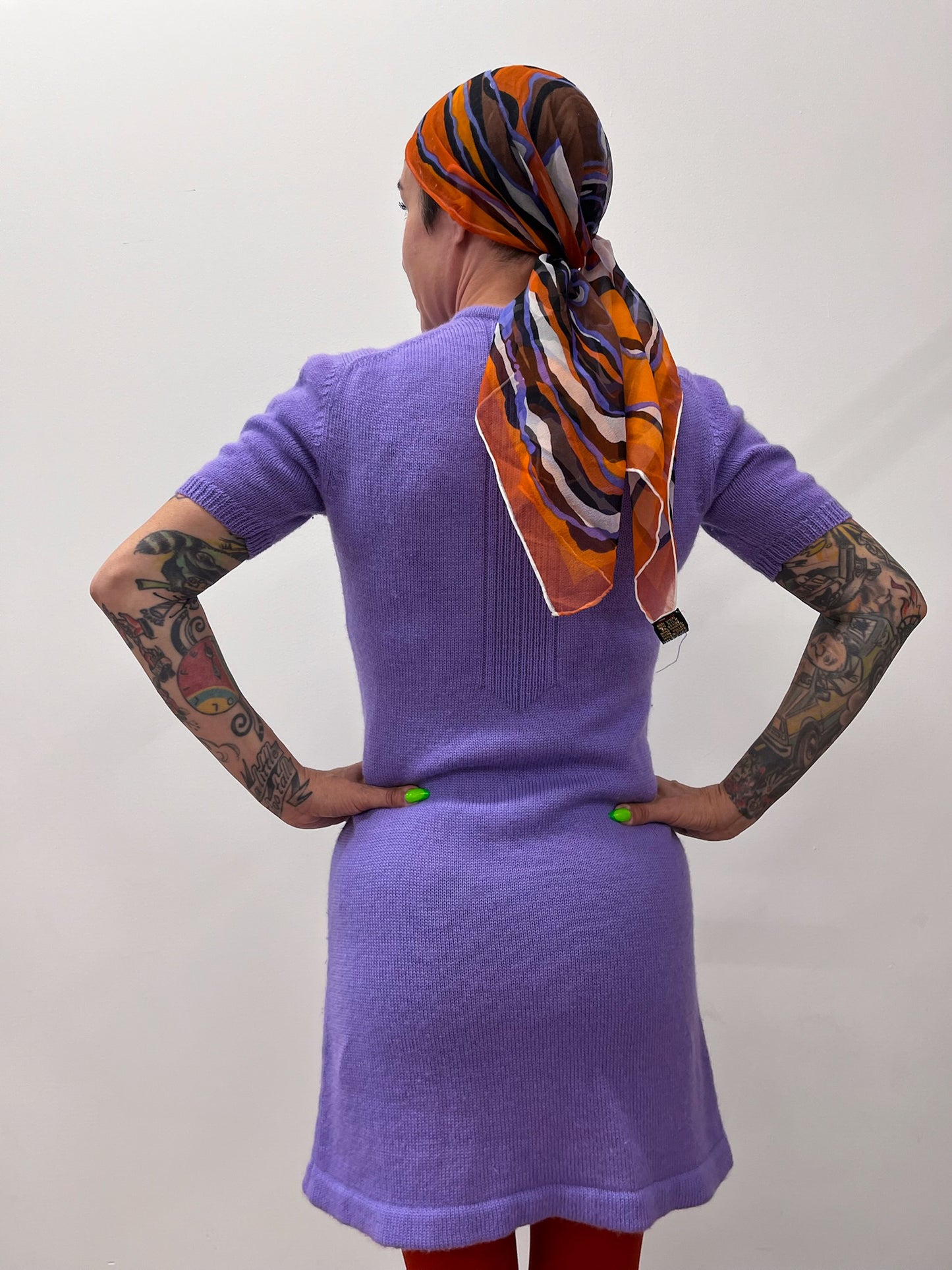 1970s Vintage Knit Lavender Purple Mini Dress