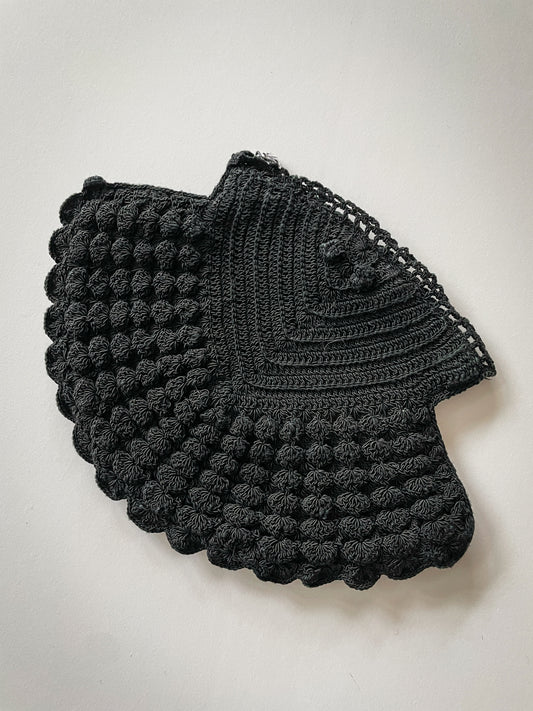 1920s Black Zip Closure Intricate Pouch Clutch Purse