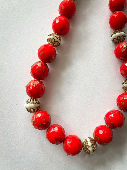 1950s Vintage Glass & Chain Beaded Necklace