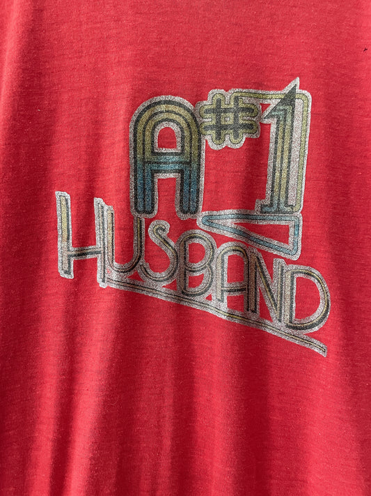 1970s Vintage A #1 Husband Glitter Iron On Tee Shirt