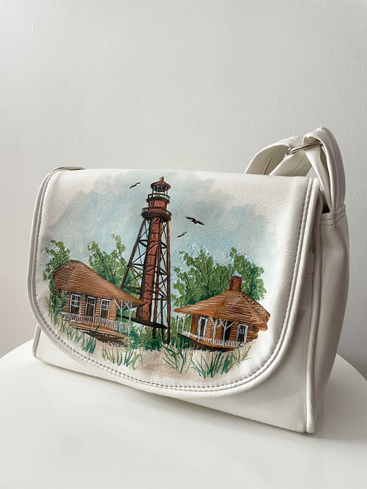 1980s Vintage Light House Sanibel Island Florida Painted Vinyl Shoulder Bag Purse