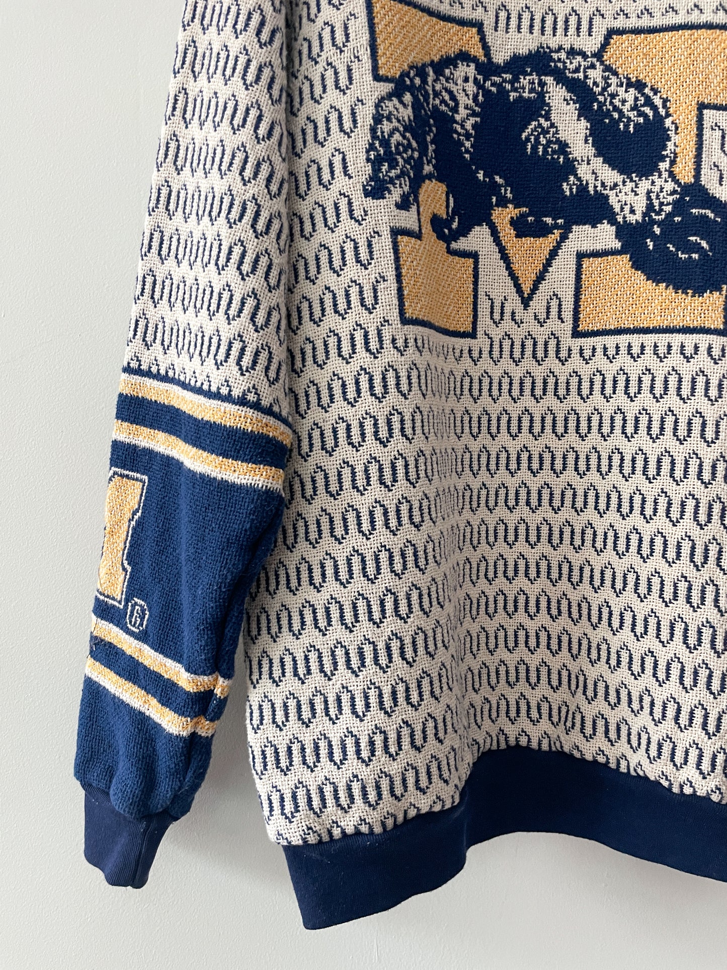 1990s Vintage University of Michigan Tapestry Blanket Knit Sweater