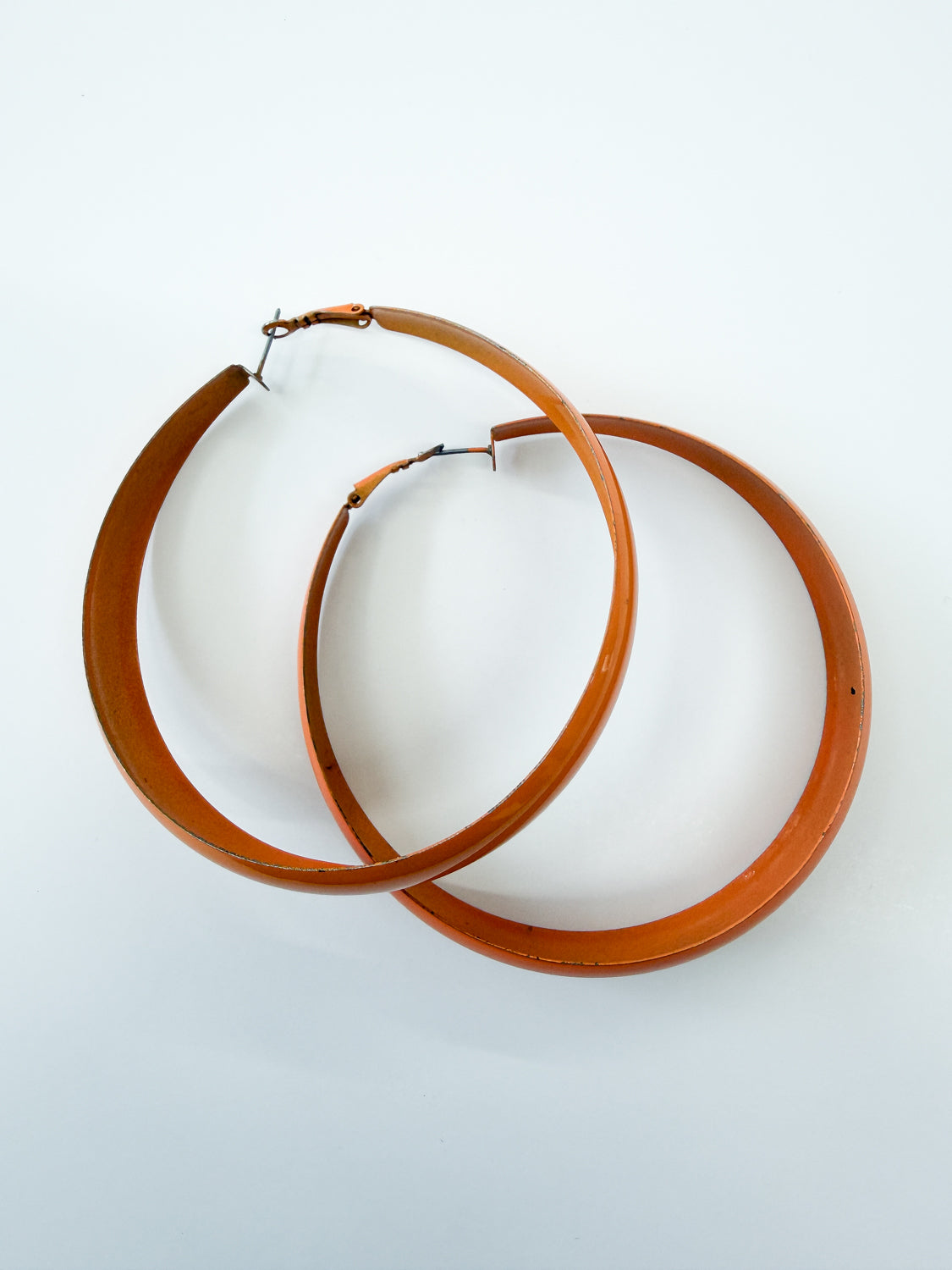1960s Vintage Orange Hoop Metal Statement Earrings