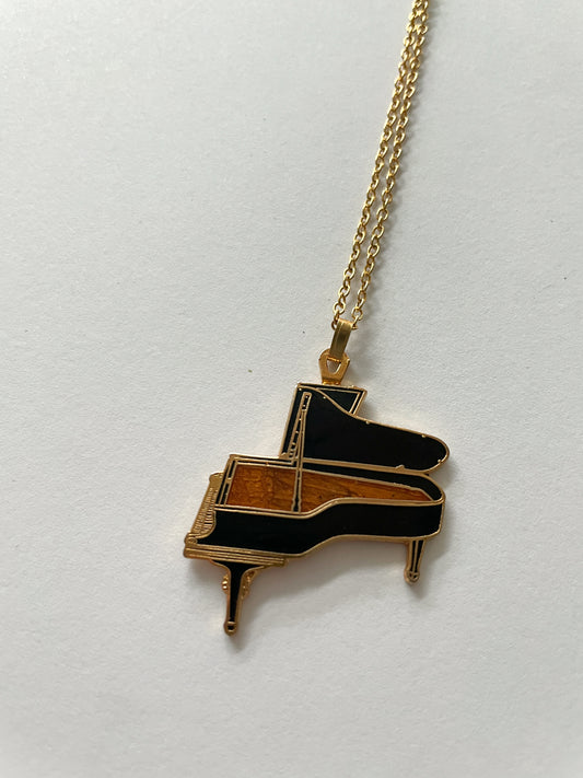 1980s Vintage Grand Piano Pendant Necklace