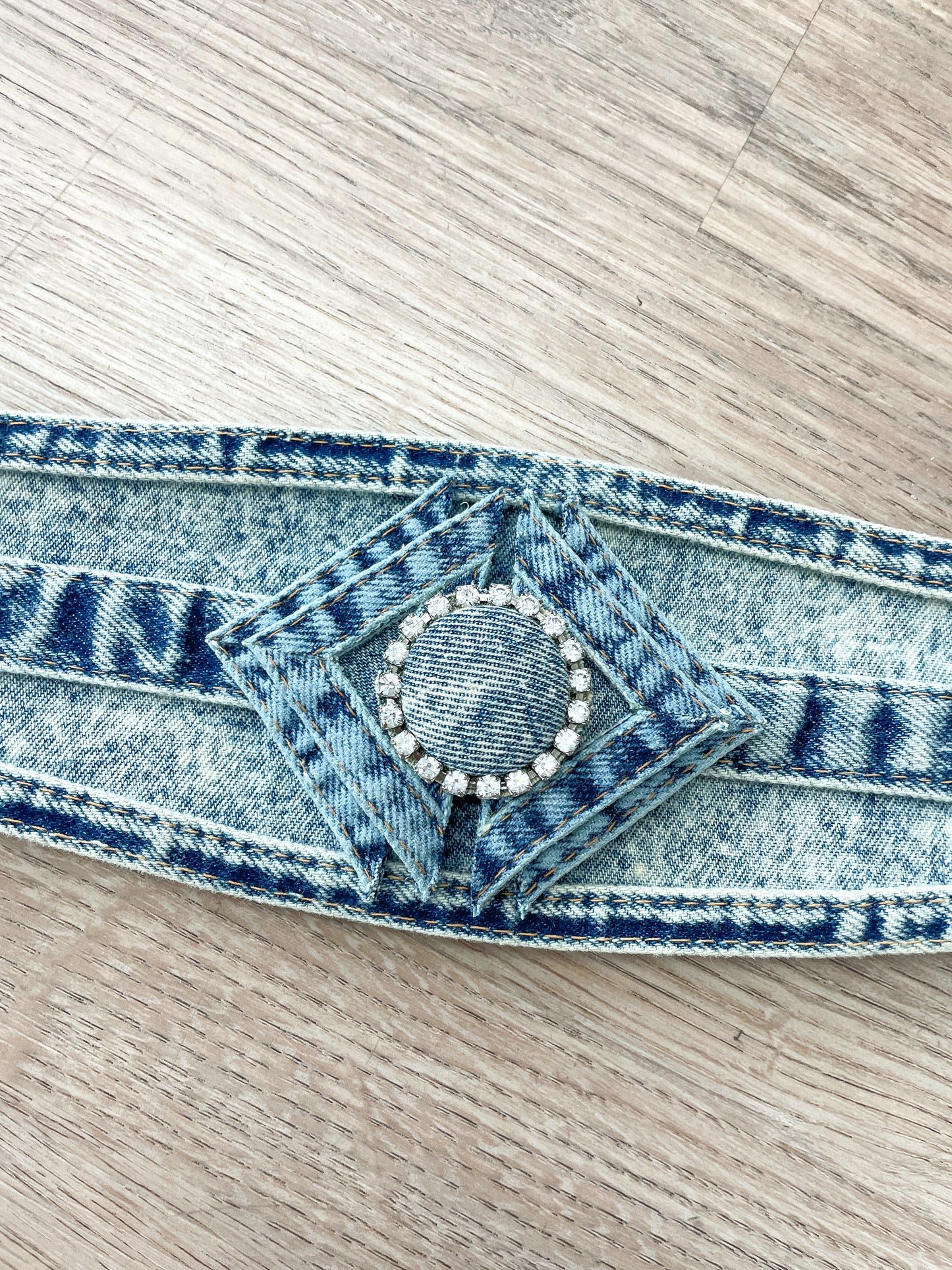 1990s Vintage Stone Wash Belt With Rhinestones - OSFM