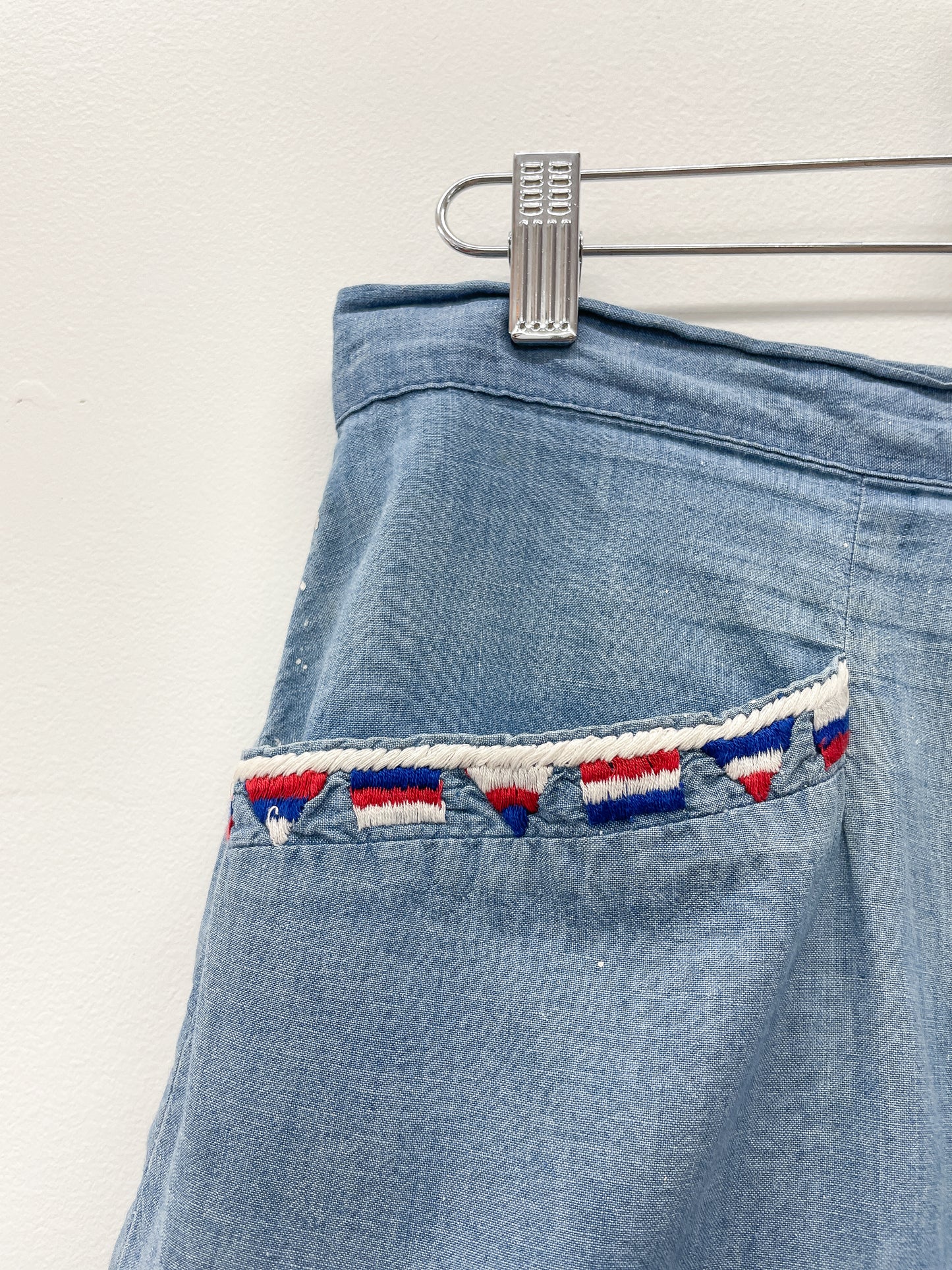 1950s Vintage Embroidered Chambray High Waist Shorts