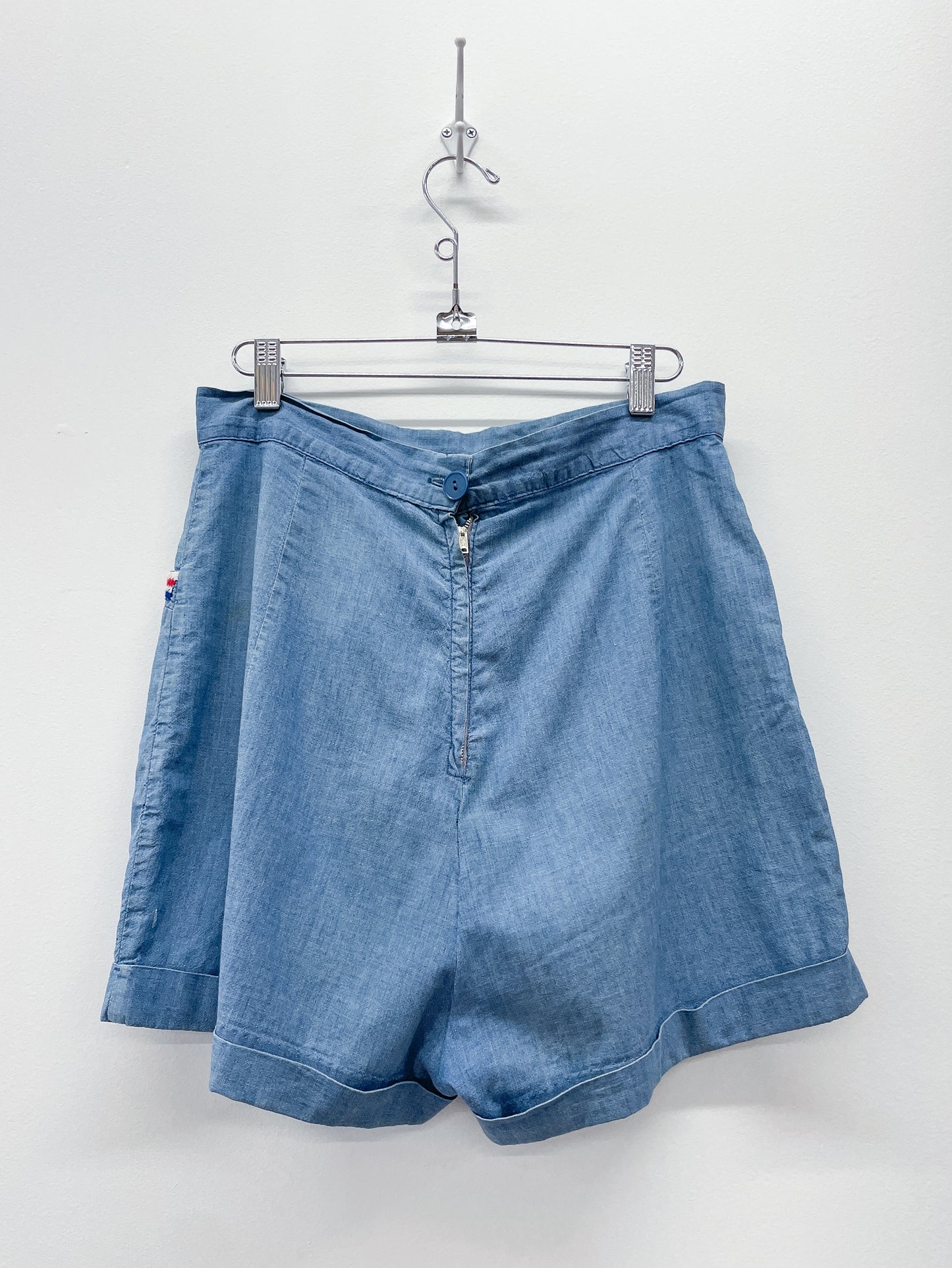 1950s Vintage Embroidered Chambray High Waist Shorts