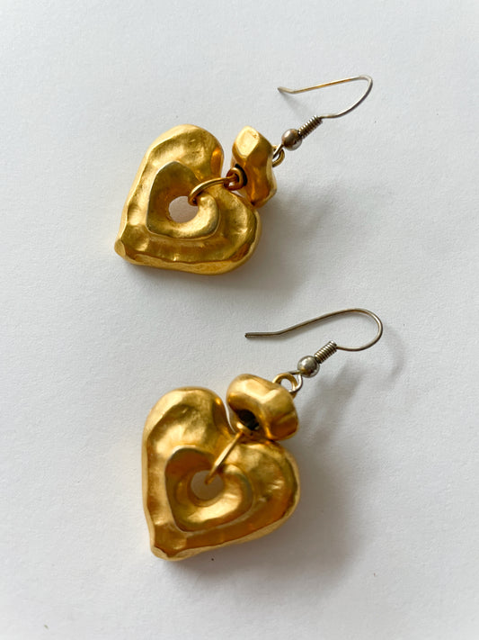1980s Vintage Golden Chunky Heart Earrings