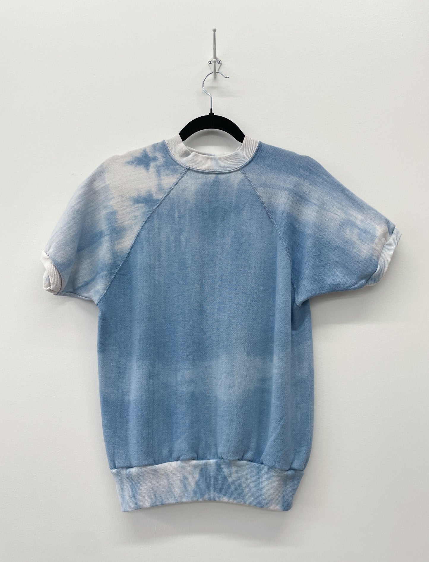 1970's Cloud Tie Dye Baby Blue Short Sleeve Crewneck Sweatshirt