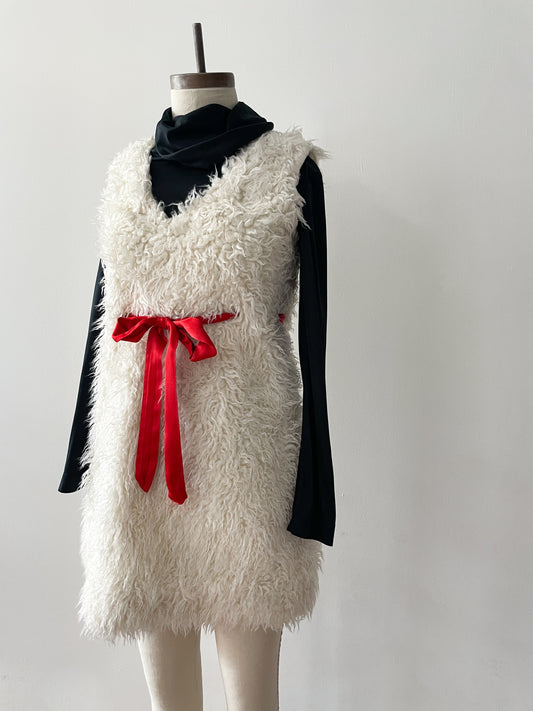 1960's Vintage White Fuzzy Snowball Mod Mini Dress