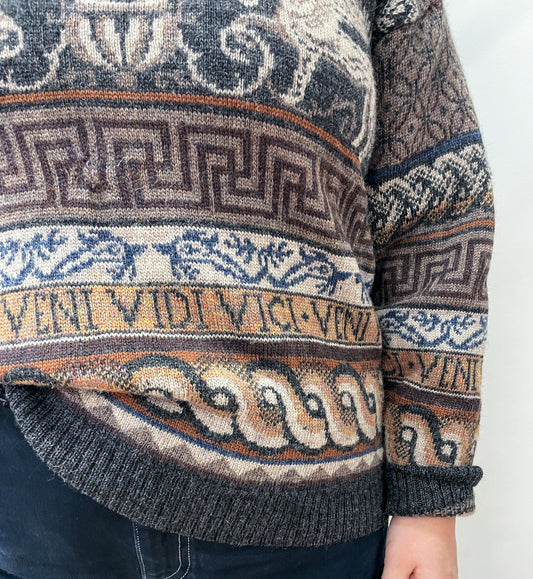 1980s Vintage Veni, Vidi, Vici Julius Caesar Rome Italy Wool Sweater by Past Times