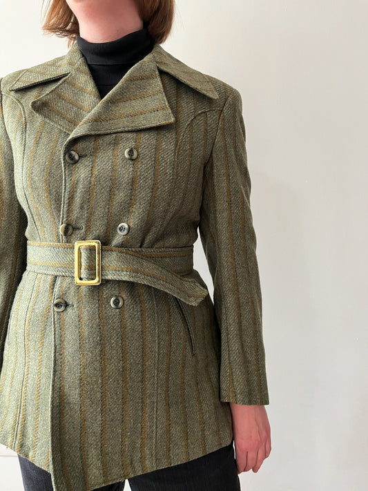 1960s Vintage Wool Pin Stripe Mod Double Breasted Blazer